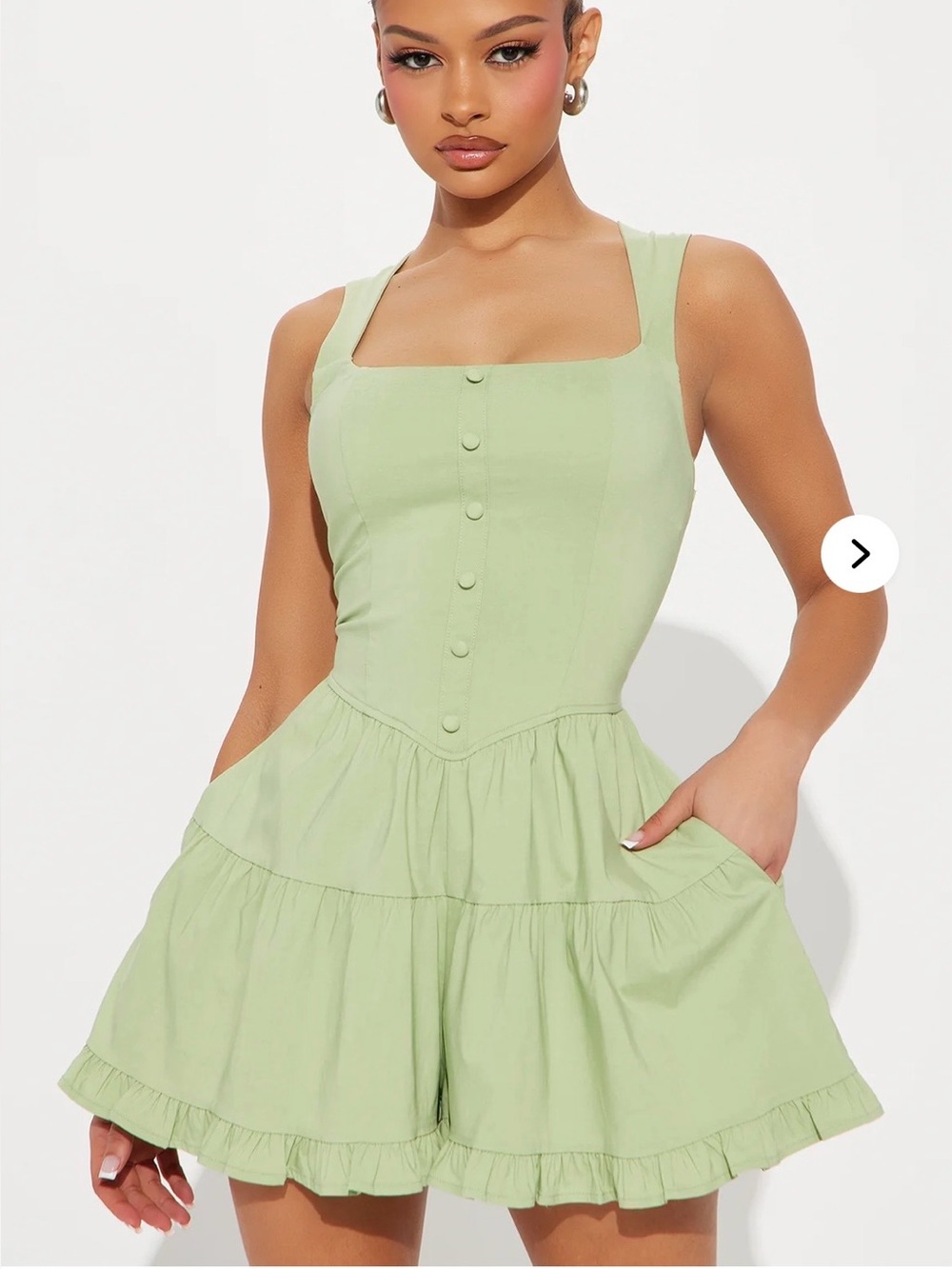 Fashion Nova Mint Green ‘Cake For Breakfast’ Sleeveless Tiered Mini Romper